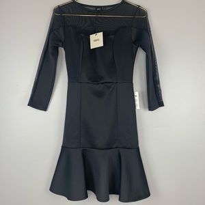ASOS black sheer sleeve ruffle hem dress, size 0